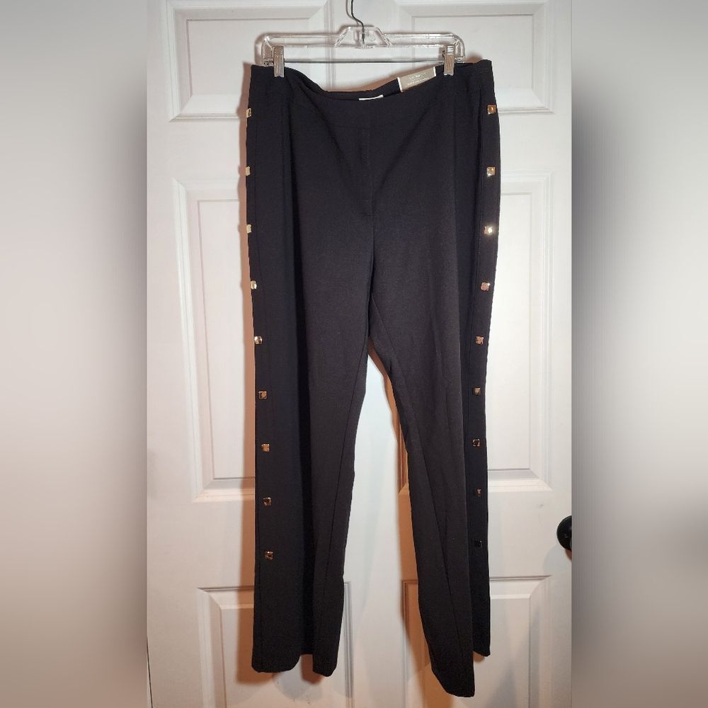NWT Chico's Ultimate Fit Black Gold Snap Side Pants XL Chicos 3 Regular